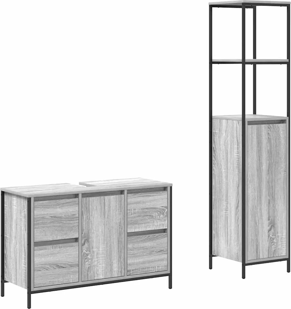 vidaXL Set de mobilier pentru baie cu sertar 2 pcs Gri sonoma și Negru