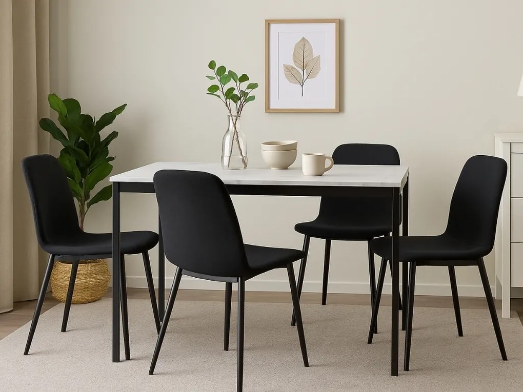 Masa de dining negru RAMOD 100x60 cm, decor marmura alba