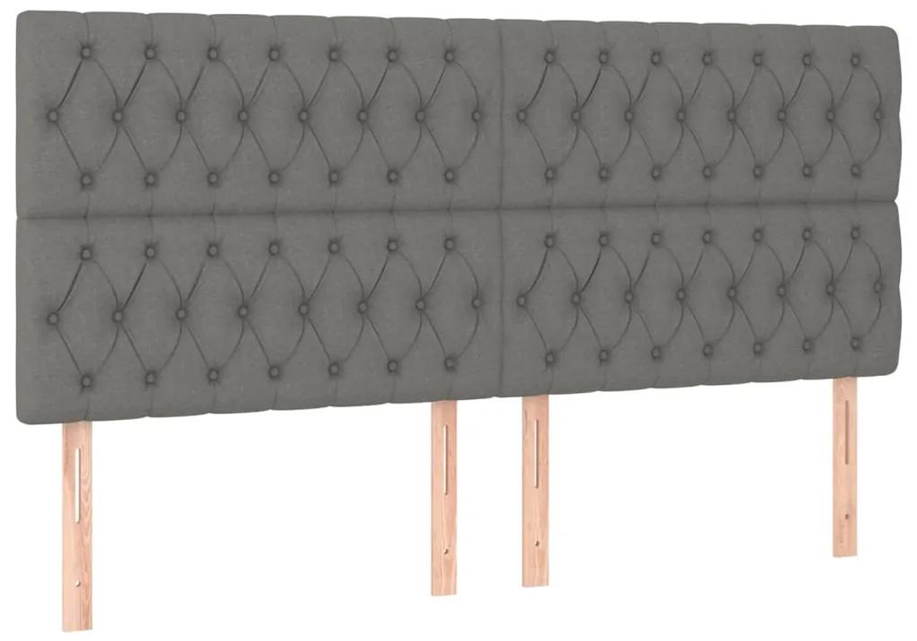 Pat box spring cu saltea, gri inchis, 200x200 cm, textil Morke gra, 200 x 200 cm, Design cu nasturi