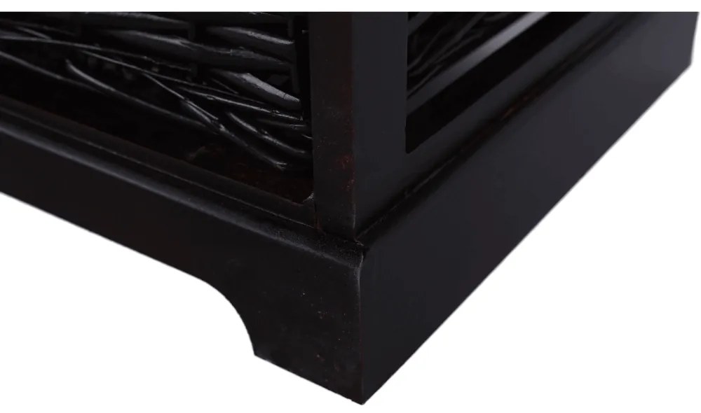 Bancă cu pernă, 2 coşuri de răchită, maro închis/bej/imprimeu, SEAT BENCH 3