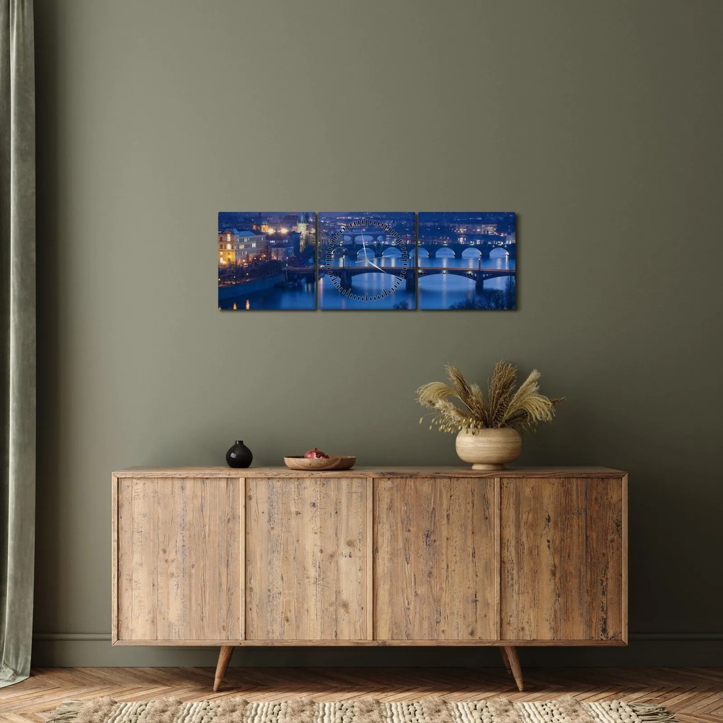 Tablou cu podurile din Praga (cu ceas) (90x30 cm)
