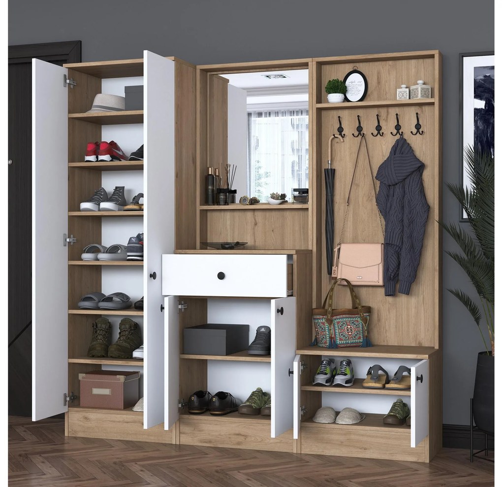 Mobilier hol Pixie 2 (nuc + alb) (cu oglindă). 1102449
