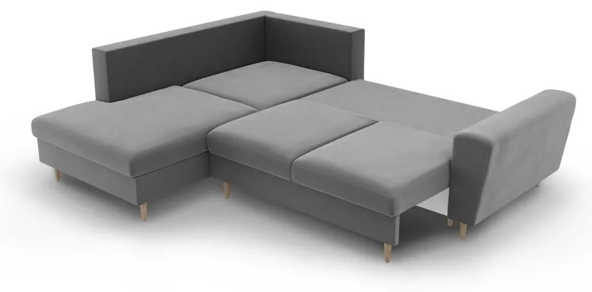 Colțar gri deschis extensibil, cu spațiu de depozitare cu tapițerie din catifea (cu colț pe partea stângă-în formă de ”L”) Kyoto – Cosmopolitan Design