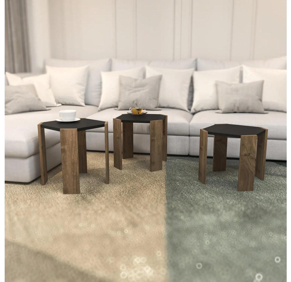 Set 3 măsuțe cafea Lorizolla (antracit + nuc). 1106450