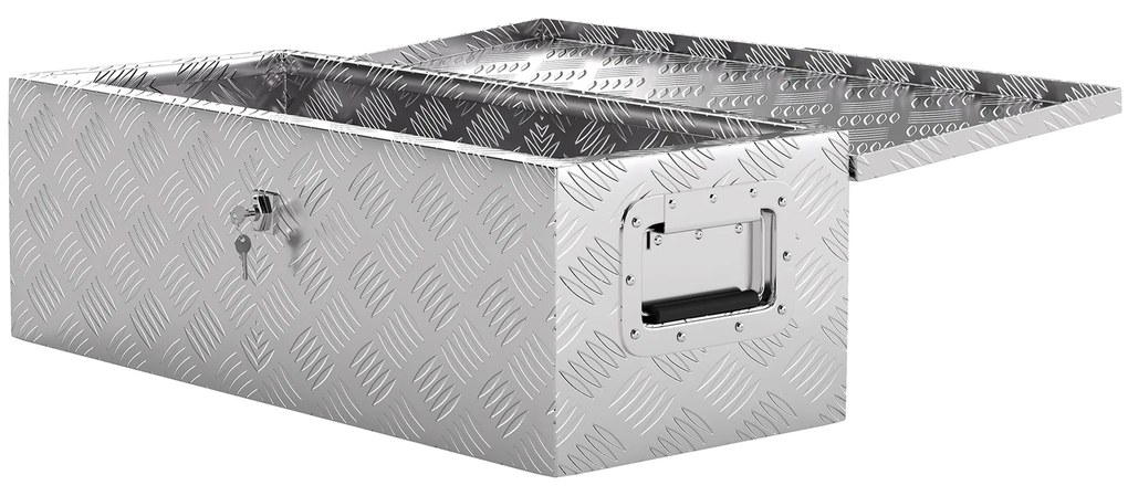 HOMCOM Cutie de depozitare din aluminiu cu mânere retractabile, închidere cu cheie, cufăr unelte multifuncțional, 76x33x25 cm, Gri | Aosom Romania