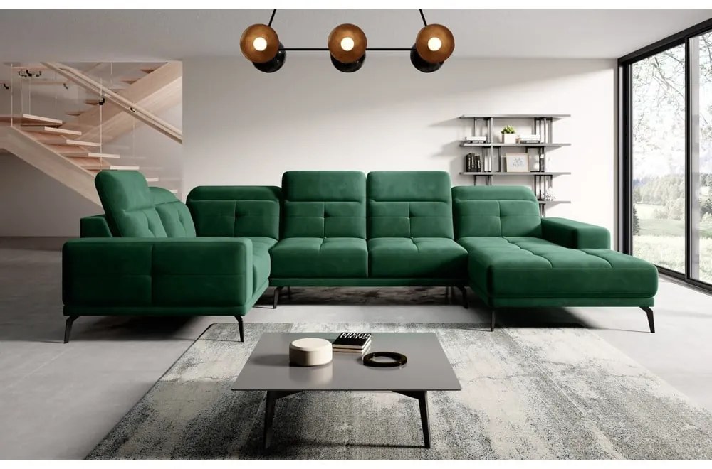 Colțar verde cu tapițerie din catifea (cu colț pe partea stângă/în formă de "U") Neviro – ELTAP