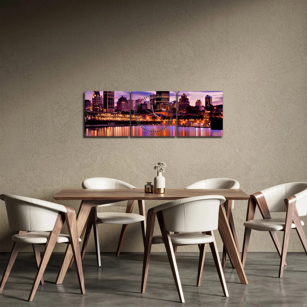Tablou orașului nocturn (cu ceas) (90x30 cm)