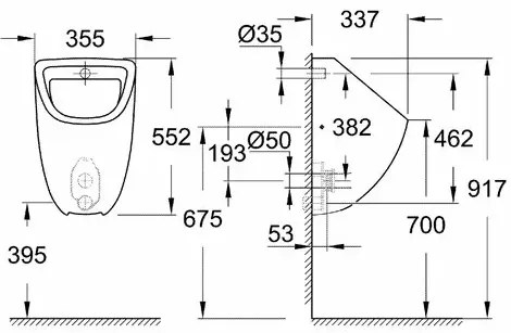 Pisoar cu alimentare ascunsa Grohe Bau Ceramic alb