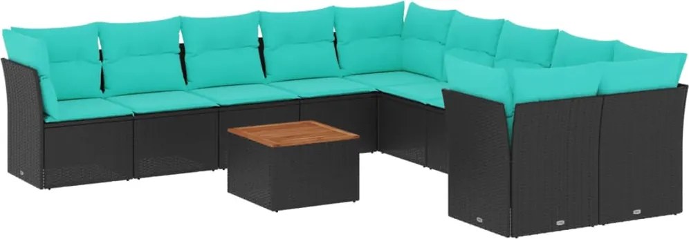 vidaXL Set canapele de grădină cu perne, 11 piese, negru, poliratan