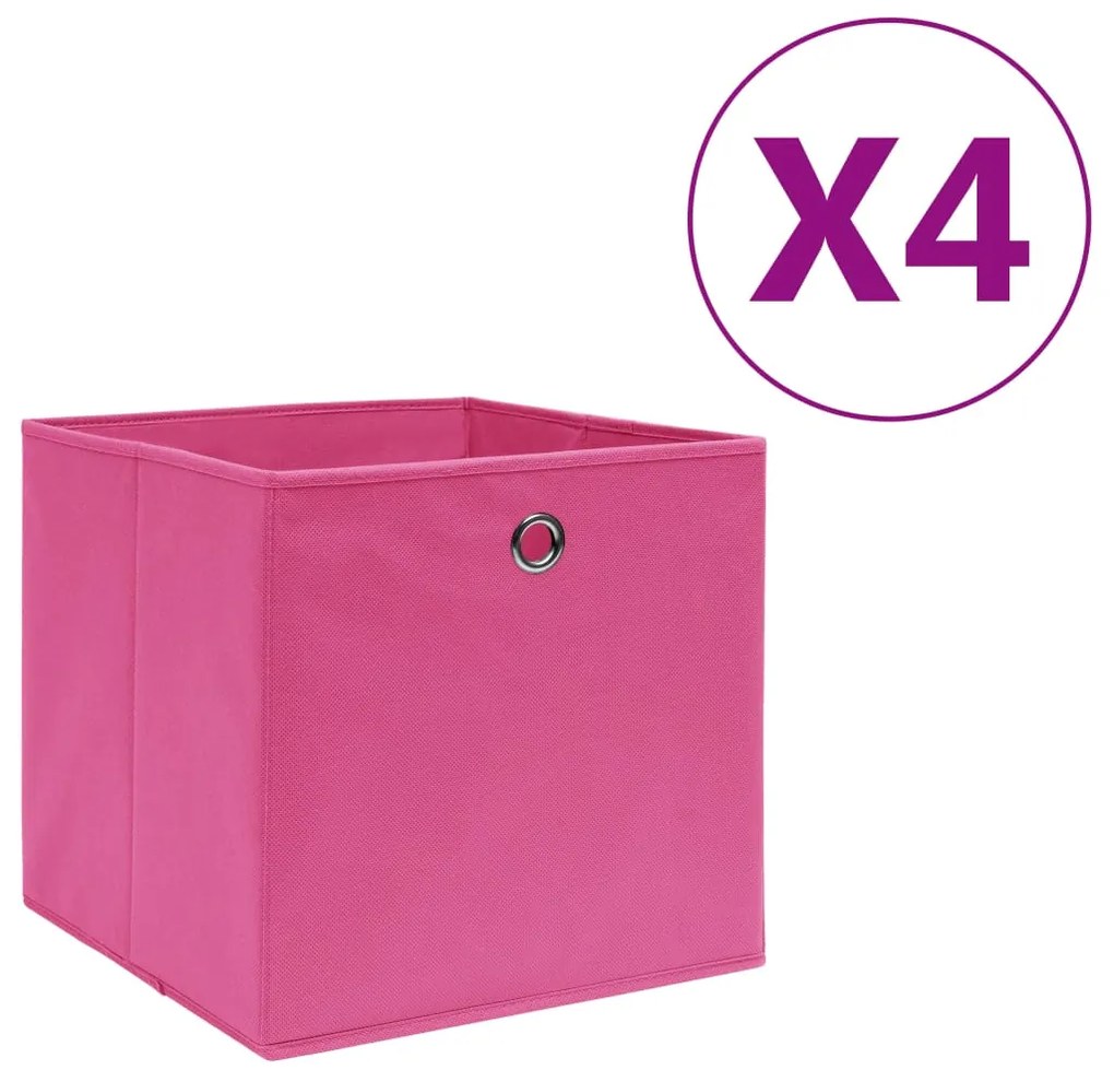vidaXL Cutii depozitare, 4 buc., roz, 28x28x28 cm, textil nețesut