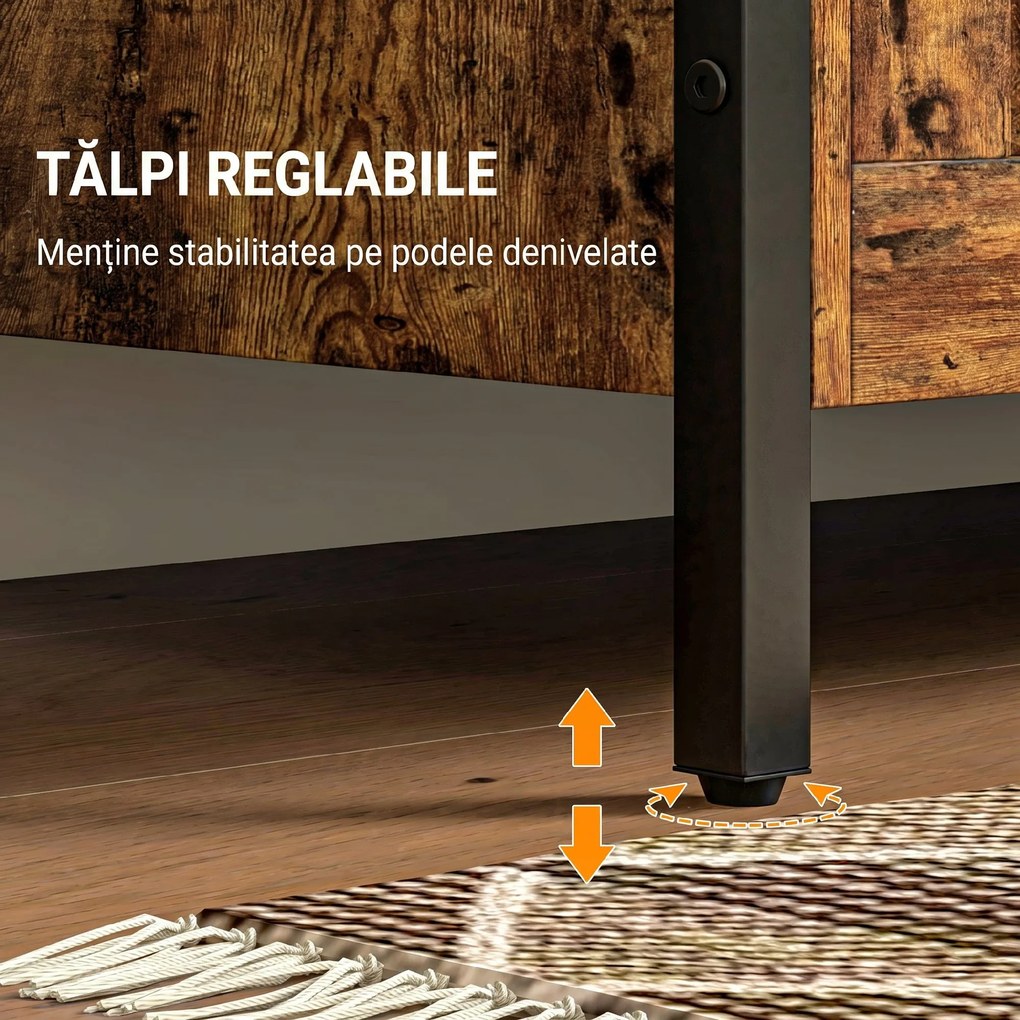 HOMCOM Bancă de Depozitare de 95L în Stil Industrial cu Capac cu Balamale de Siguranță, 80x40x49 cm, Maro Rustic | Aosom Romania
