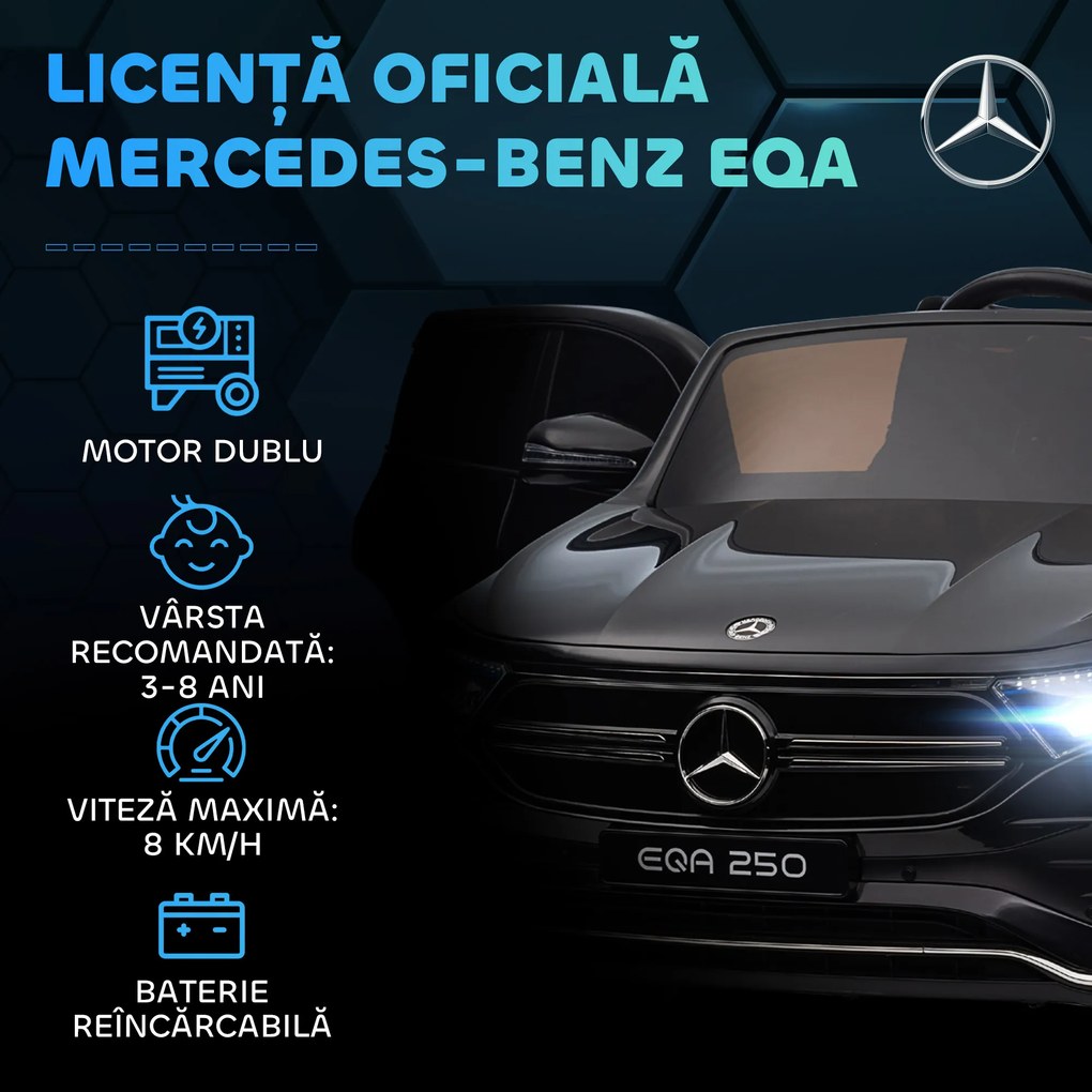 HOMCOM Mașină Electrică pentru Copii 3-8 Ani cu Telecomandă și Claxon, Negru, 111.5x69x52.5 cm | Aosom Romania