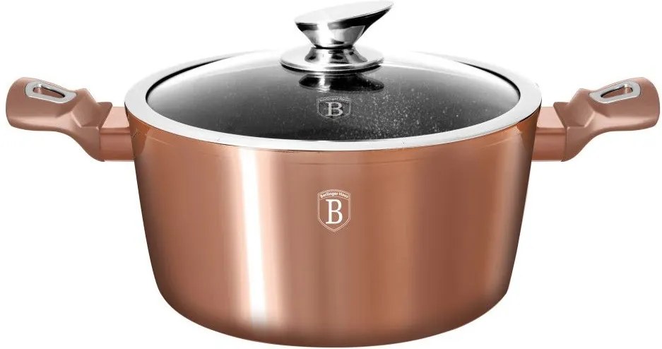 Oala marmorata cu capac 28 cm Rose Gold Metalic Line Berlinger Haus BH 1516N