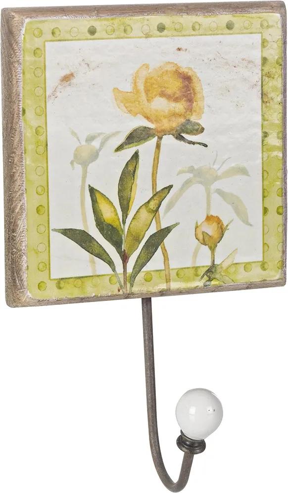 Cuier de perete lemn model Floare galbena 14 cm x 14 cm