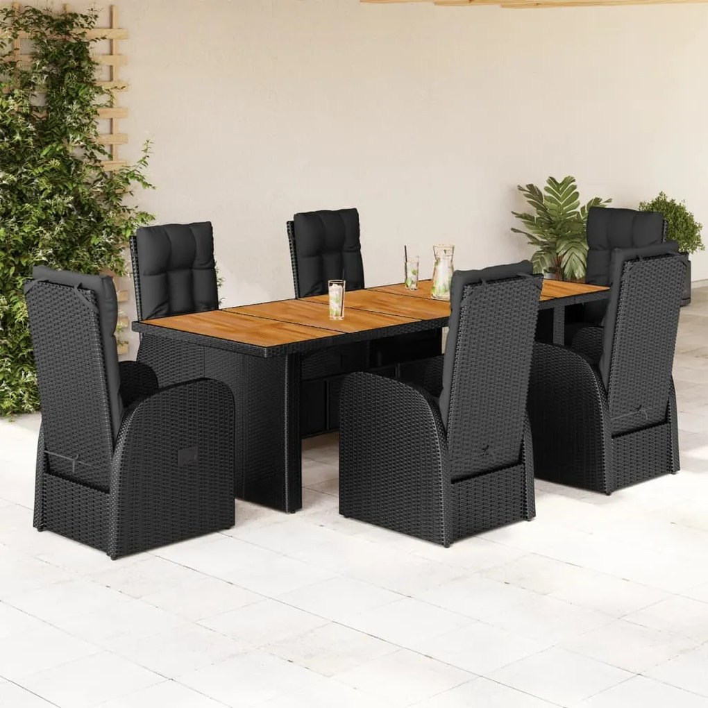 vidaXL Set mobilier de grădină cu perne, 7 piese, negru, poliratan