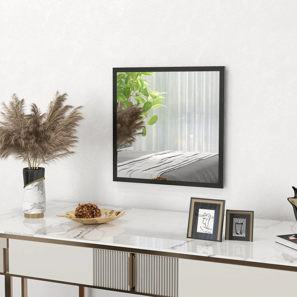 HOMCOM OGLINDĂ MURALĂ PĂTRATĂ 50 x 50 cm, cadru din lemn negru, ideală pentru baie, living sau dormitor | Aosom Romania