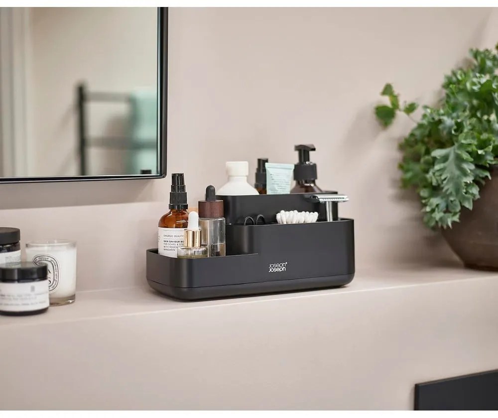 Organizator de baie negru din plastic EasyStore – Joseph Joseph