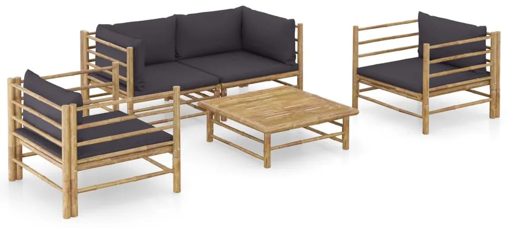 vidaXL Set mobilier de grădină cu perne gri închis, 5 piese, bambus