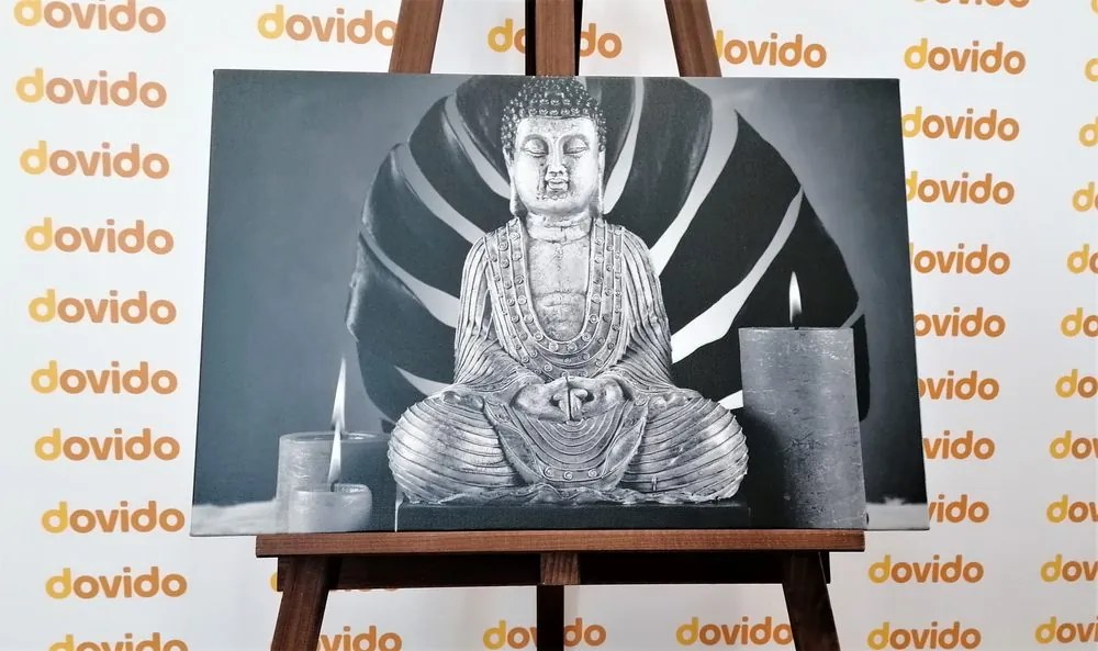 Tablou Budha cu natura moartă relaxantă în design alb-negru