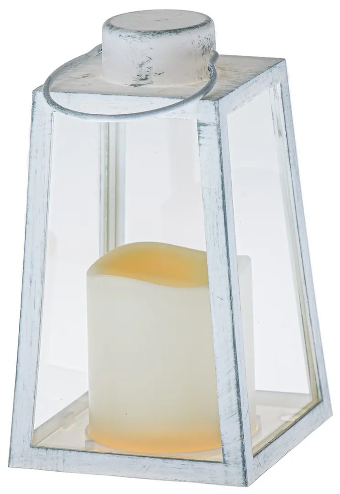 Lanterna cu lumânare LED Edera albă, 10 x 18 x 10cm, plastic, patină