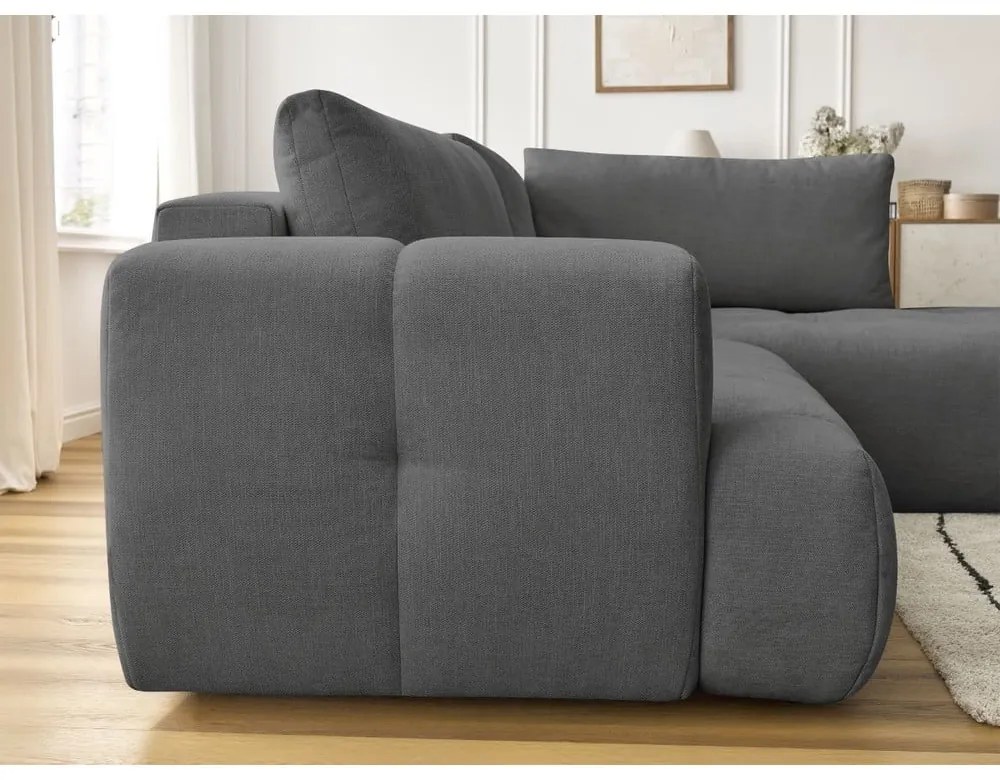 Colțar gri închis extensibil/cu spațiu de depozitare (cu colț pe partea dreaptă/în formă de ”L”) Fuji – Bobochic Paris