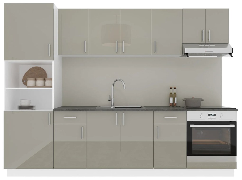 Set Bucatarie Karo V24, Gri Lucios/Alb, MDF, Blat Thermo 28 mm, L 280 cm