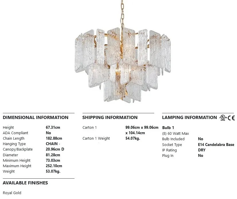 Candelabru LUX design deosebit PIEMONTE lucrat manual, cu 8 surse de lumina