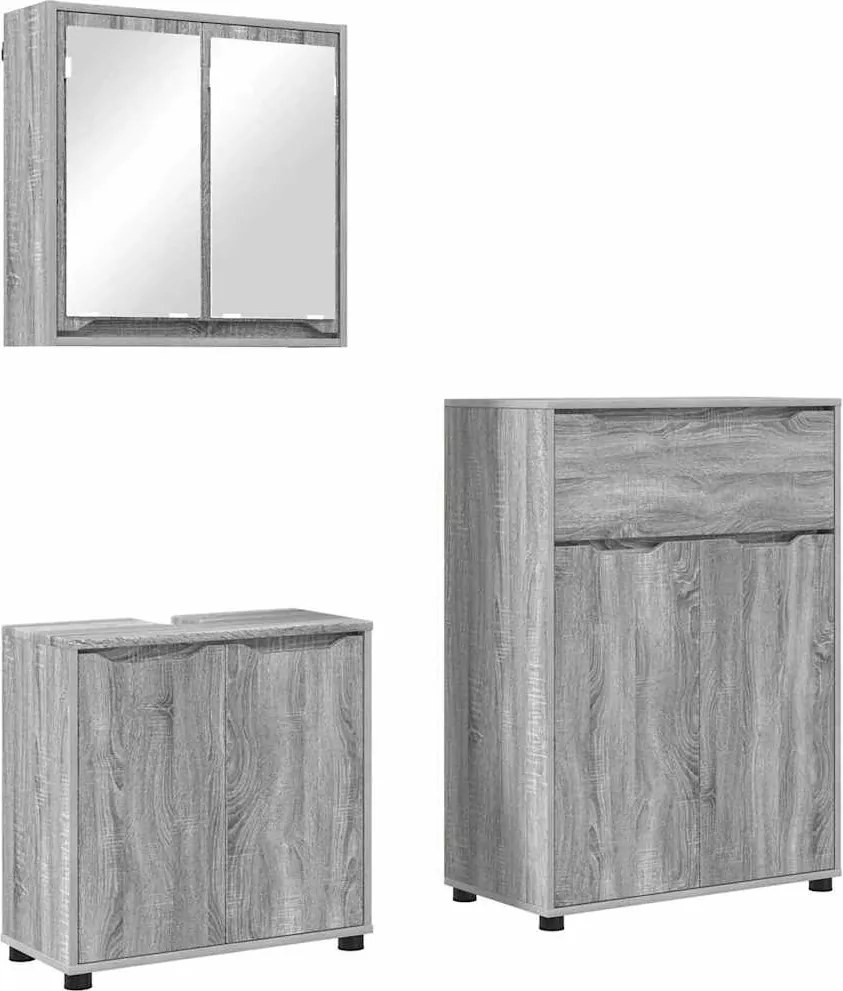 vidaXL Set de mobilier pentru baie 3 pcs Gri Sonoma Lemn compozit
