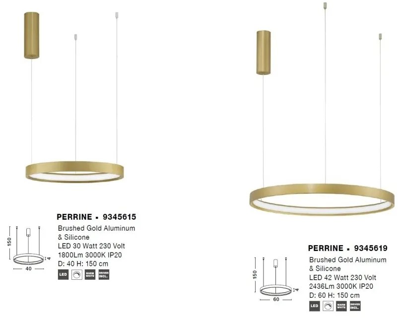 Lustra LED suspendata design modern circular PERRINE D-60cm aurie