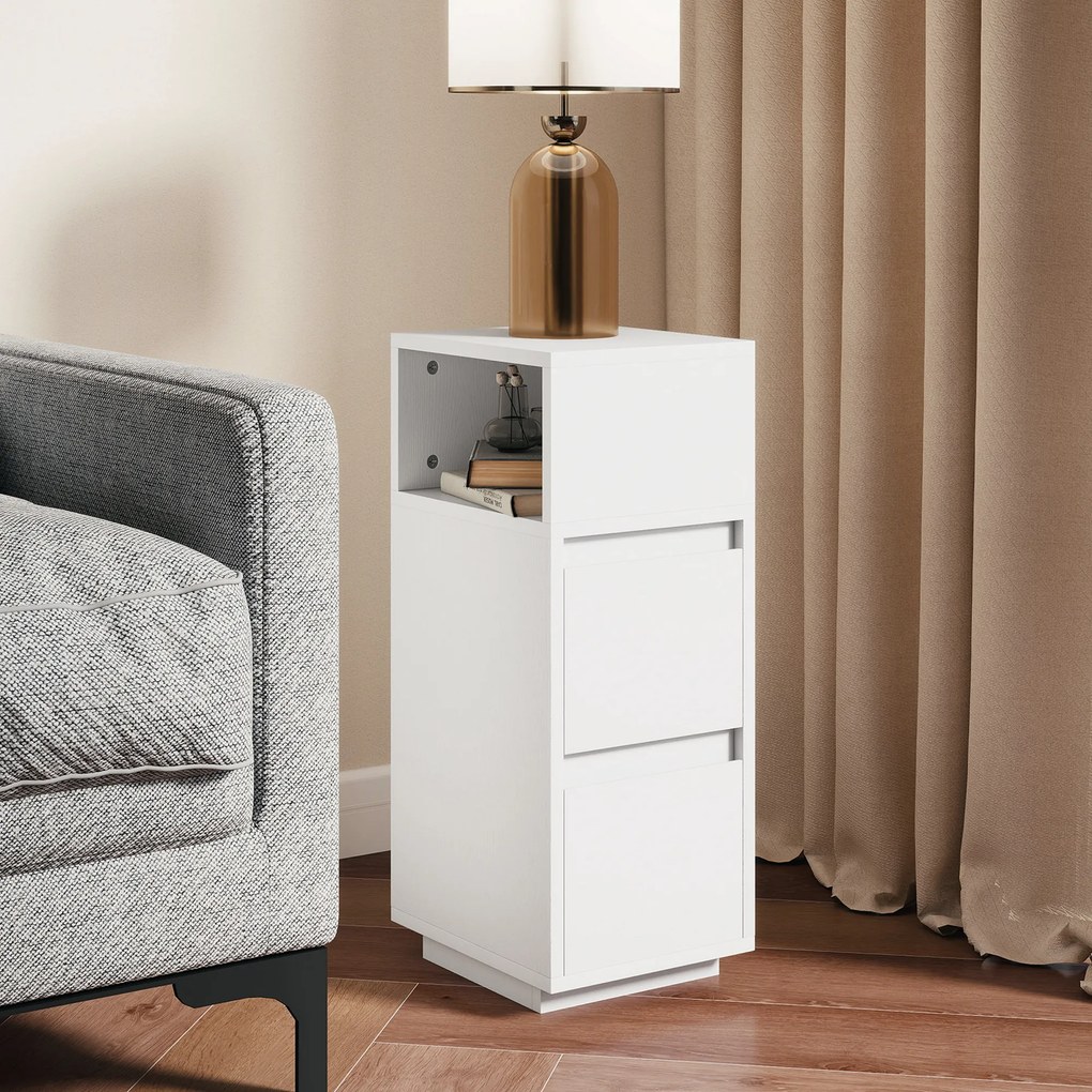 HOMCOM Set de 2 Noptiere Înalte și Subțiri pentru Dormitor cu 2 Sertare și Raft Deschis, Noptiere Moderne Economisitoare de Spațiu, Măsuțe pentru Divan, Sufragerie și Dormitor, 25x30x65 cm, Alb | Aosom Romania