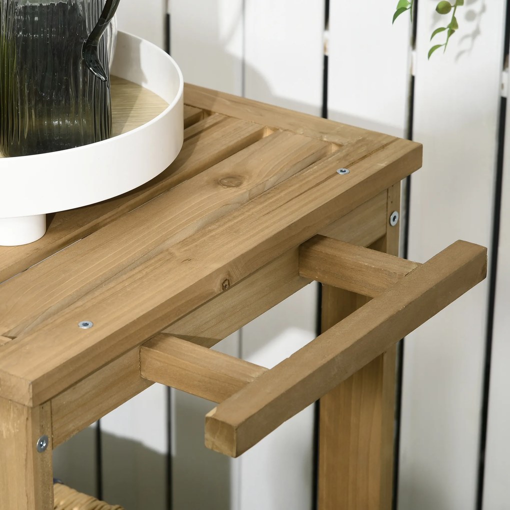 Outsunny Carucior de gradina pentru plancha gratar din lemn cu maner 2 tavi si suport pentru sticle 95 x 47 x 74 cm | Aosom Romania