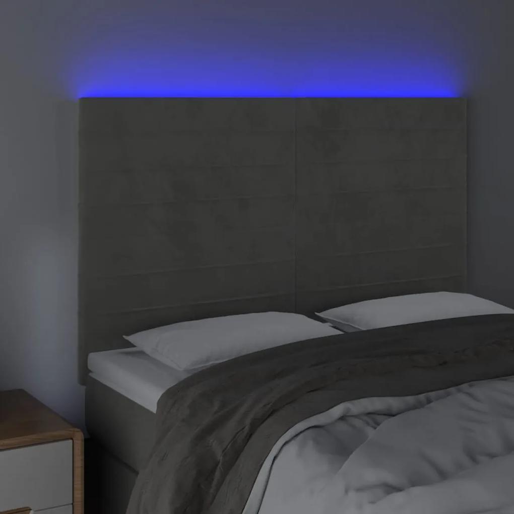 Tablie de pat cu LED, gri deschis, 144x5x118 128 cm, catifea 1, Gri deschis, 144 x 5 x 118 128 cm