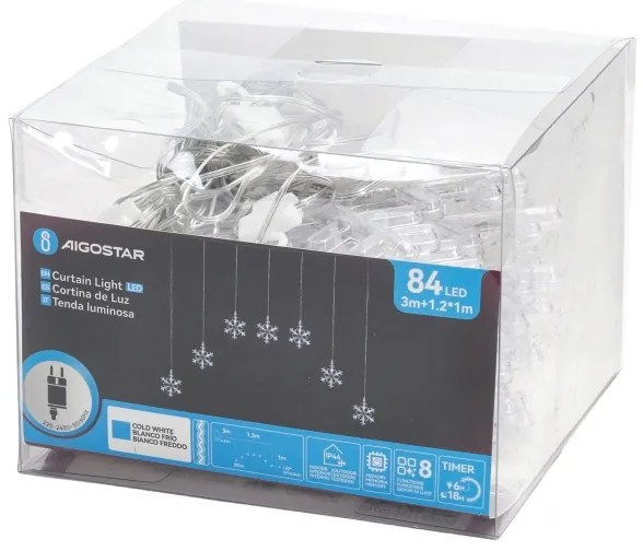Aigostar - Ghirlandă LED de Crăciun pentru exterior 84xLED/230V 1,2x1m IP44 alb rece fulgi