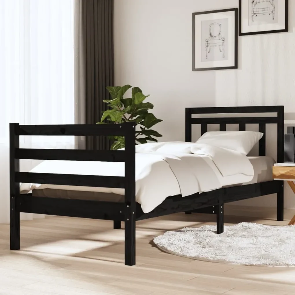 3100623 vidaXL Cadru de pat Single 3FT, negru, 90x190 cm, lemn masiv