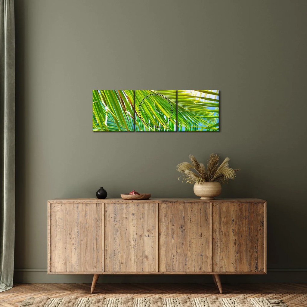 Tablou - Frunze de palmier (cu ceas) (90x30 cm)
