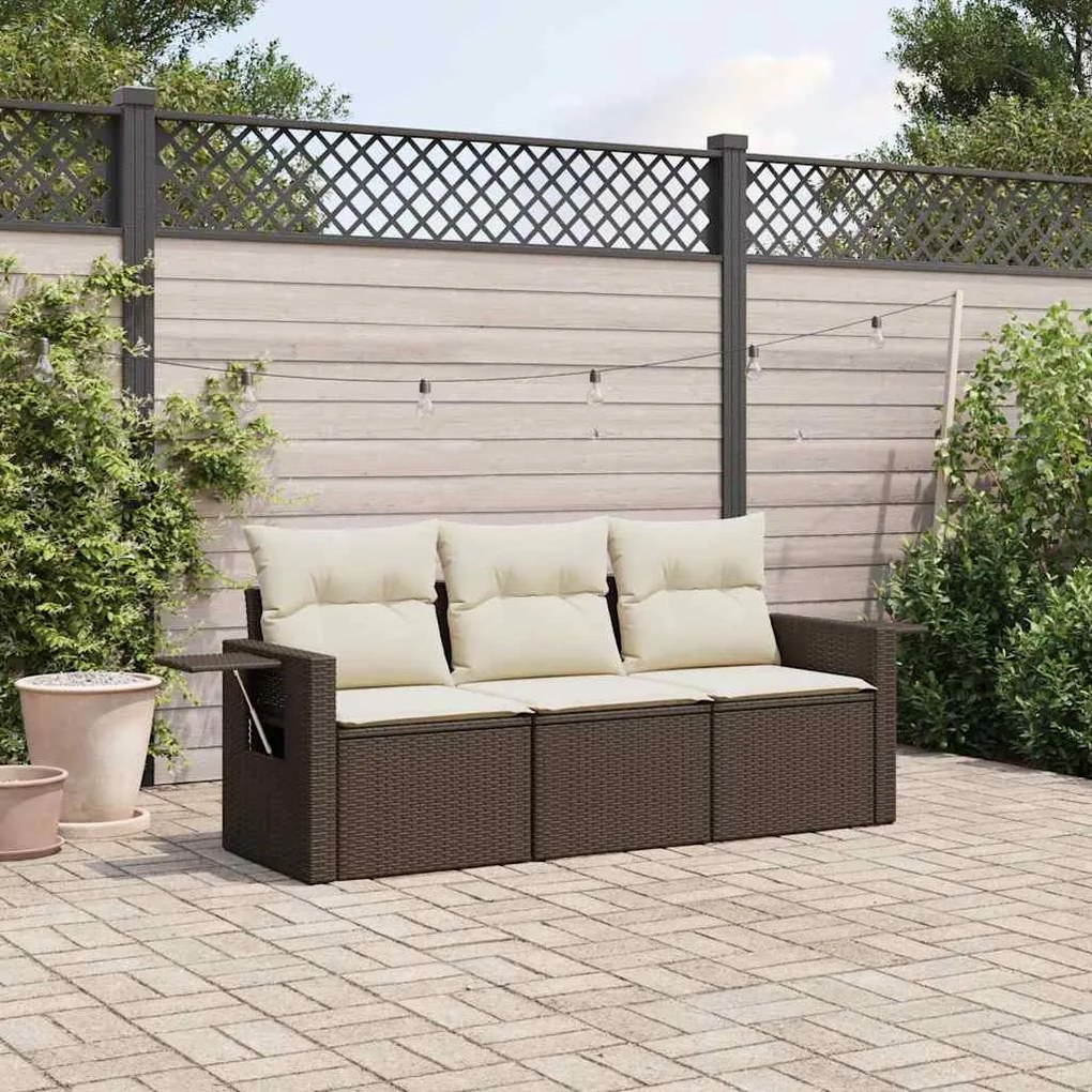 vidaXL Set canapele de grădină cu perne, 3 piese, maro, poliratan
