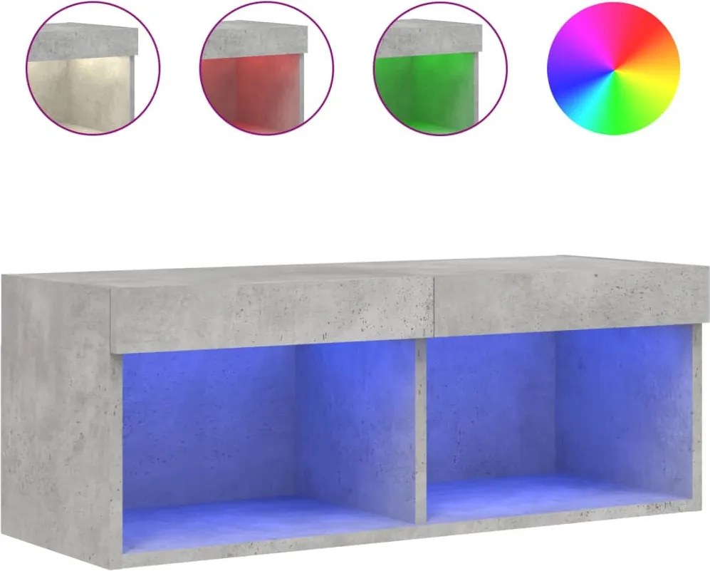 vidaXL Comodă TV cu lumini LED, gri beton, 80x30x30 cm