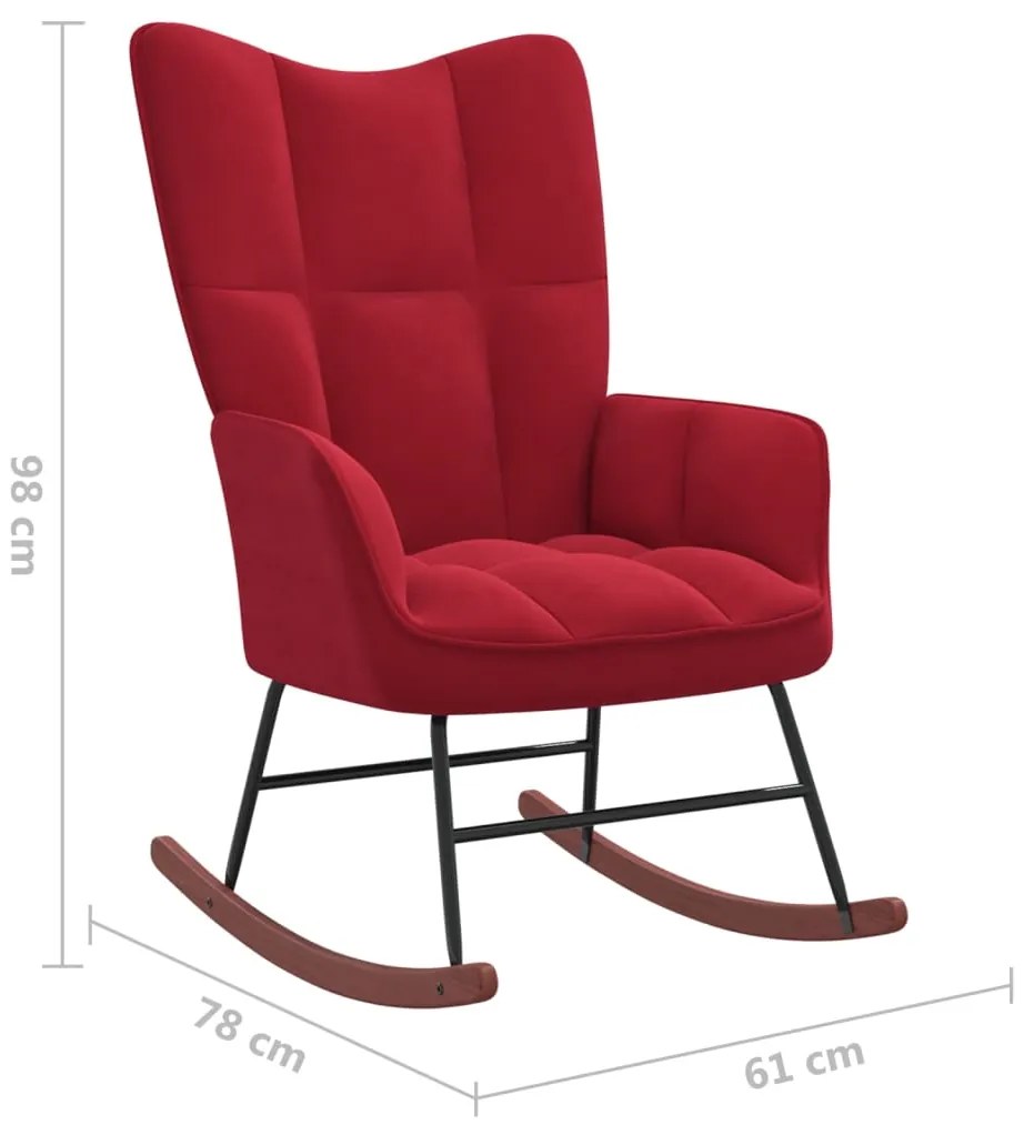 Scaun balansoar cu taburet, rosu vin, catifea 1, Bordo, Cu suport de picioare