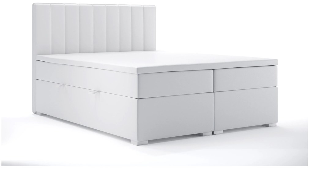 Pat matrimonial Boxspring 140 cm Ranaly (alb piele ecologică) (cu sp. depozitare). 1044307