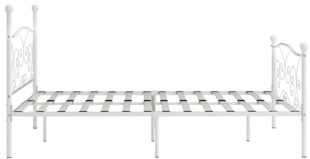 Cadru de pat cu baza din sipci, alb, 200 x 200 cm, metal Alb, 200 x 200 cm