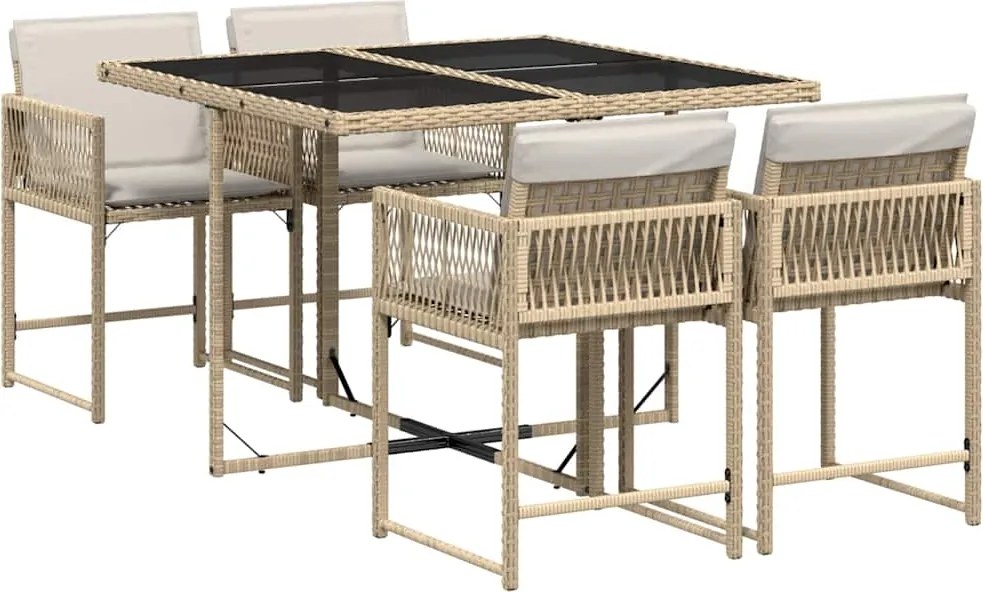vidaXL Set mobilier de grădină cu perne, 5 piese, bej, poliratan