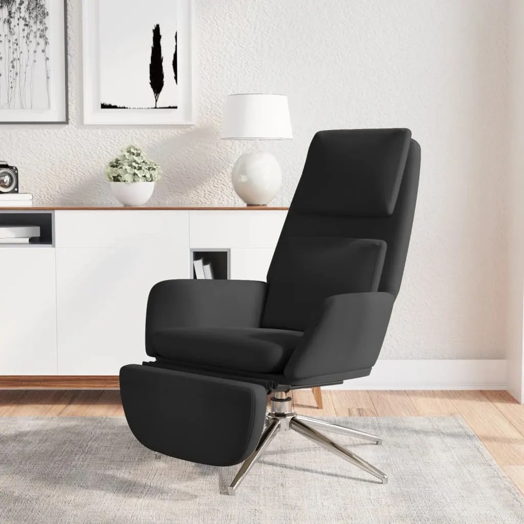 3097789 vidaXL Scaun de relaxare cu taburet, negru, microfibră