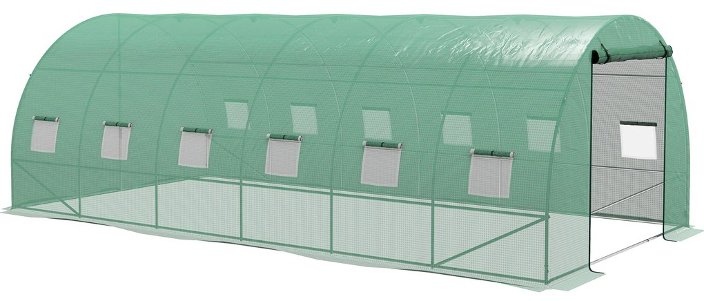 Outsunny Seră Politunel cu Sistem de Stropitoare, Ușă Rulantă și 12 Ferestre cu Plasă, 600x300x195 cm, Verde | Aosom Romania