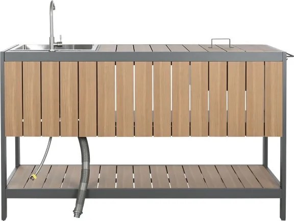 Set bucătărie de exterior din aluminiu și lemn compozit, 236 x 50 x 91 cm, „Isla Outdoor Kitchen Set"