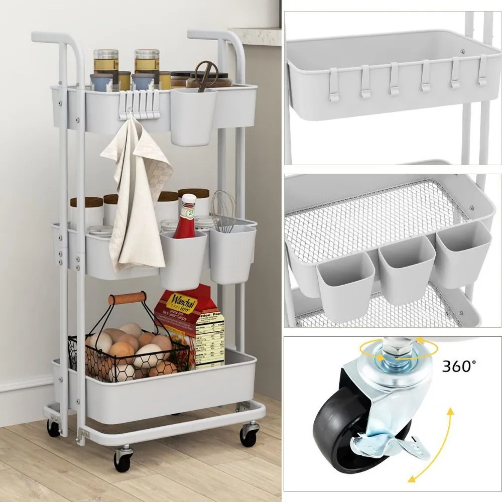 Carucior de Servire Pliabil cu 3 Niveluri