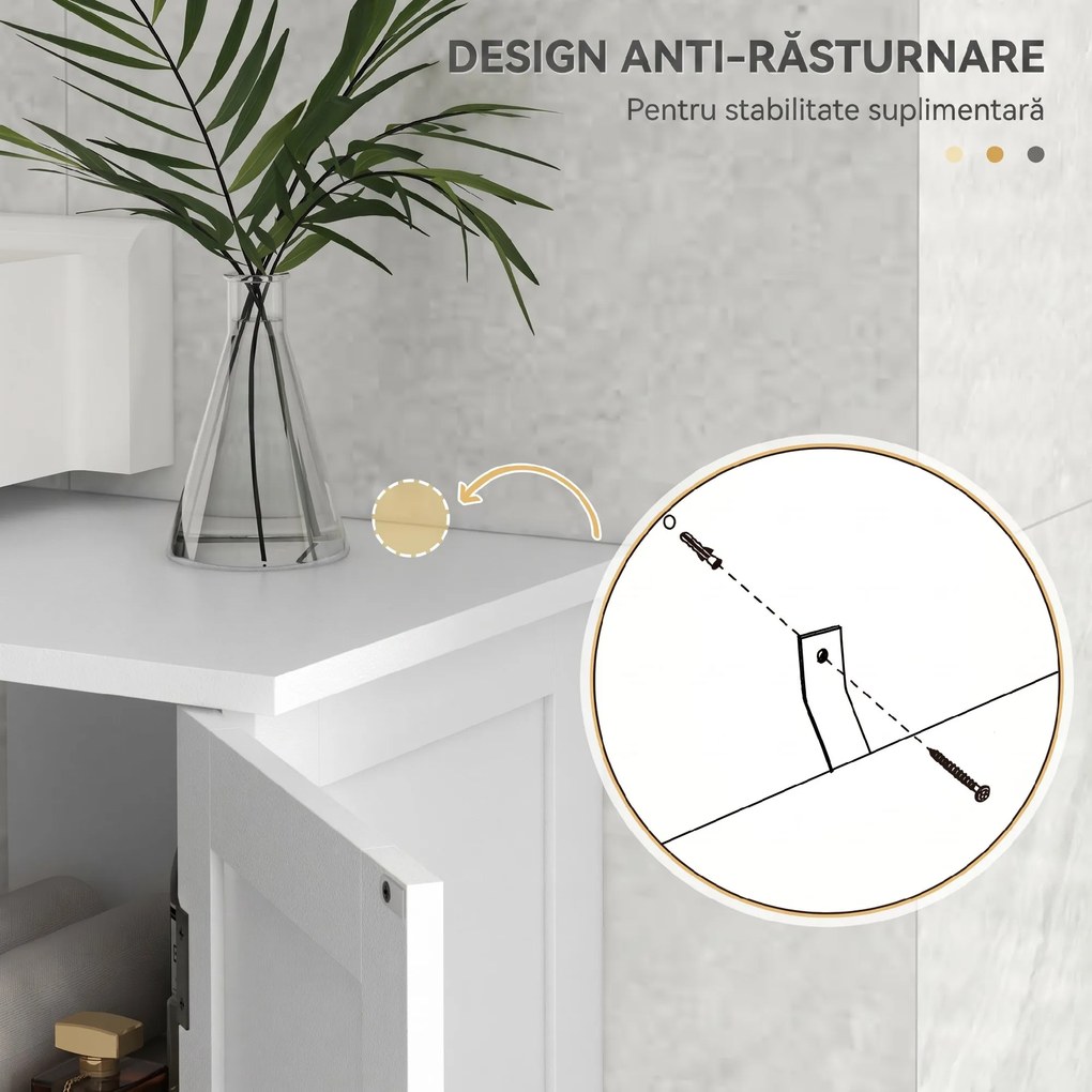 kleankin Dulap Rustic pentru Chiuveta din Baie, Dulap de Depozitare pentru sub Chiuveta cu Usi Duble si Rafturi, Alb