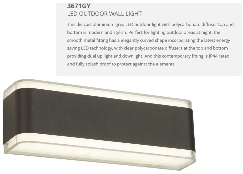 Aplica perete LED de exterior IP44 Up and Down 3671GY SRT