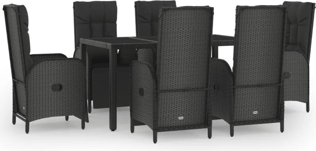 vidaXL Set mobilier de grădină cu perne, 7 piese, negru/gri, poliratan