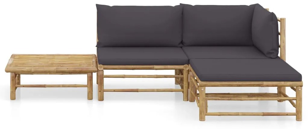 3058190 vidaXL Set mobilier de grădină cu perne gri închis, 4 piese, bambus