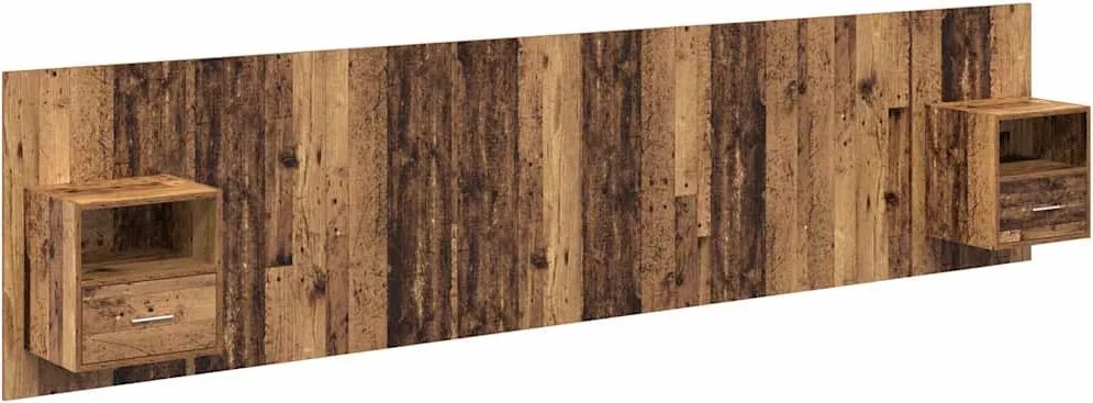 vidaXL Tăblie cu Noptieră cu sertar 3 pcs Lemn Vechi Lemn compozit